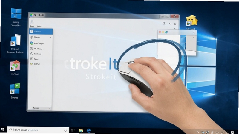 �����������StrokeIt��Windows�����ϵ�����Ԥ��ͼ������������ʾһֻ�ֳ������Ƴ��������Ҽ��켣������Ϊ��͸������������������ͼ�꣬��������ִ���ͻ����Ч�칫��Χ���������strokeit����