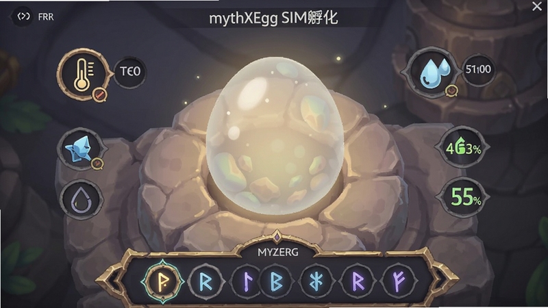 mythXEgg SIM����������д��һ�Ű�͸���ķ��⵰�������ʯ̨�ϣ���Χ��ʾ�¶ȡ�ʪ�ȵȲ���ͼ�꣬�·��з���ѡ���������澫���λã�ɫ����ͣ�ͻ�����ɷ�Χ