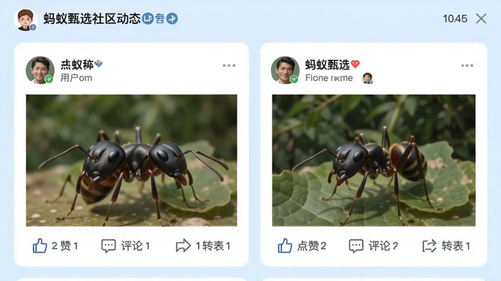 ������ѡ������̬�����ͼ��չʾ�û�������ͼ�����ӣ��������ޡ����ۡ�ת����ť������Ϊǳ��ɫ����Ƭʽ���֣�ͷ�����ǳ����������ֻ�Ծ���罻��Χ��