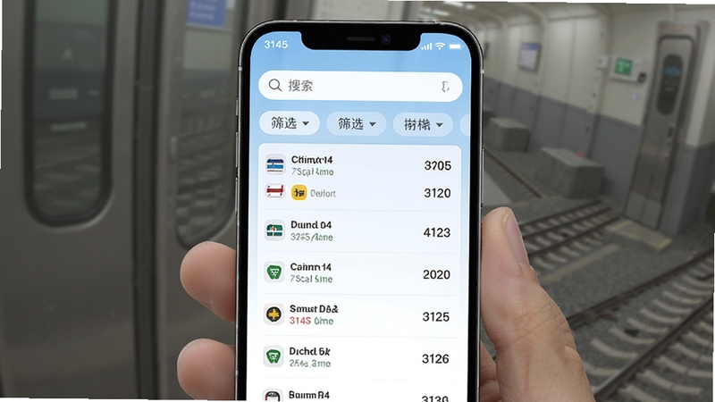 3145火车时刻表主界面预览图,手机屏幕中显示列表形式的列车班次,上方有搜索框和筛选标签,背景为淡蓝色渐变,整体风格简洁清晰,突出时刻数据的易读性,适配竖屏展示。