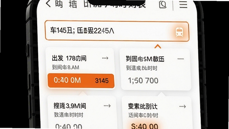 3145火车时刻表搜索功能演示图,界面上显示输入框内输入数字车次后,下方自动展开匹配的列车信息卡片,卡片上有出发到达时间及历时,背景为干净的白底,配以橙色高亮强调重点数据。