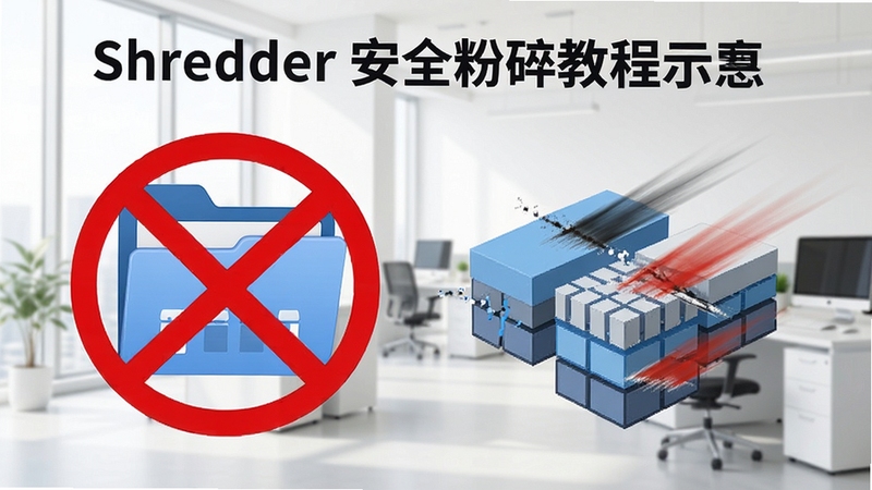 File Shredder��ȫ����̳�ʾ��ͼ��������һ���ļ���ͼ�걻��ɫ��ֹ���Ÿ��ǣ��Ҳ��ж���ײ����ݿ鱻������ʾ�⶯��������Ϊ�����İ칫�ҳ����������ֱ�ۣ�ǿ��������ȫ�ԡ�