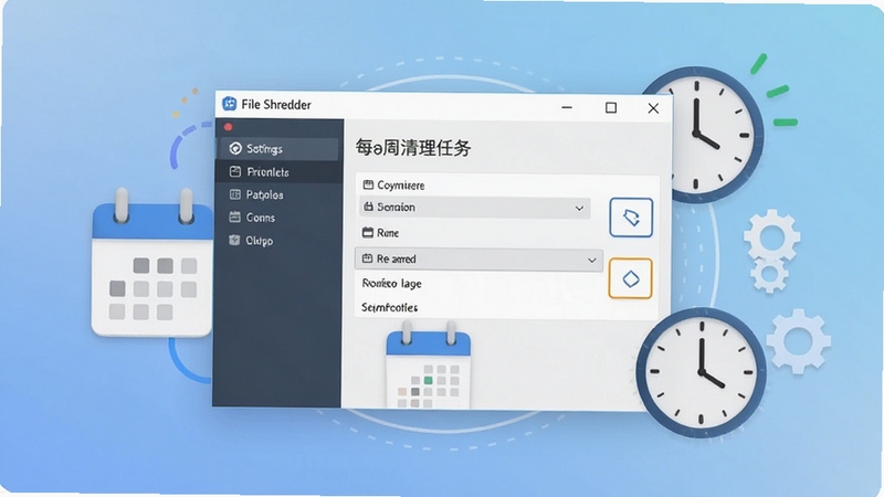 File Shredder�ƻ�������Ԥ��ͼ������������������ʾÿ��������������ý��棬����ͼ����ʱ��Ԫ��Χ�ƣ�����Ϊ��͵Ľ�����ɫ������Լ������ͻ���Զ����Ͷ�ʱ�������