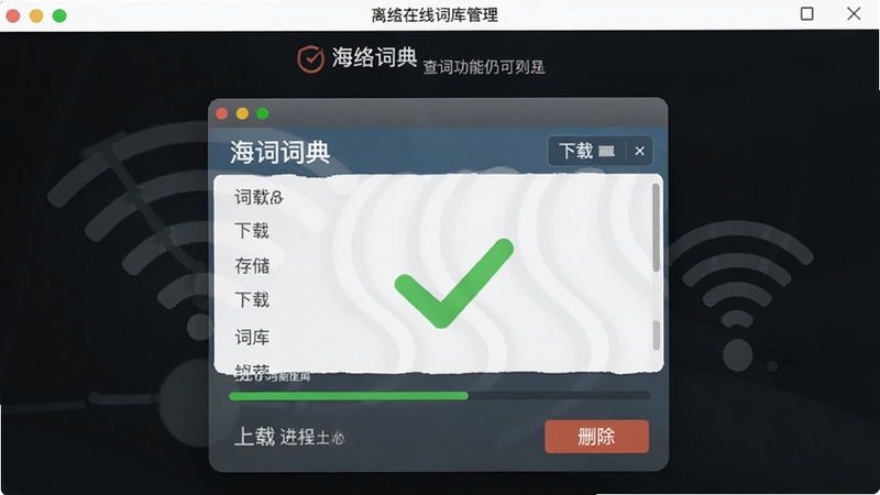 ���ʴʵ����ߴʿ�������棬չʾ�����صĴʿ��б���洢ռ������������ؽ�������ɾ����ť��������ʾ����Ͽ�����ʹ����Կ��õ�ʾ��״̬��������ɫ�Թ���ʶ