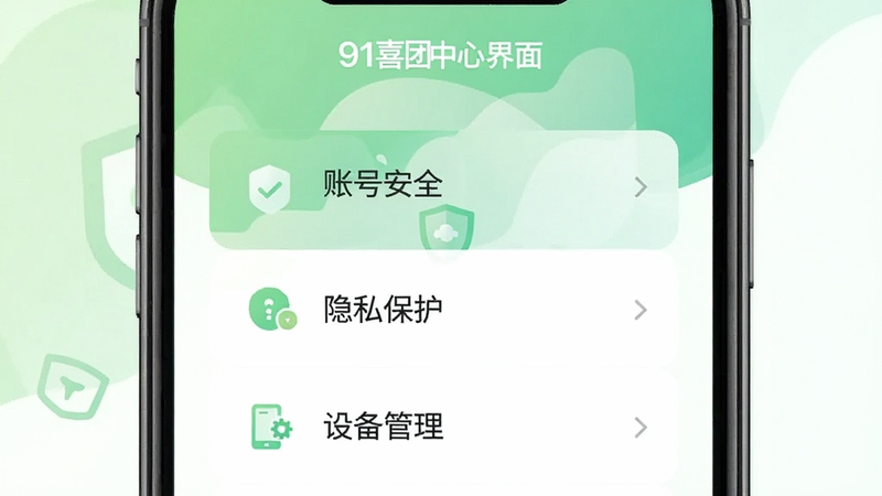 91ϲ��APP��ȫ���Ľ���ʾ��ͼ������չʾ�ֻ���Ļ����ʾ���˺Ű�ȫ��������˽�����������豸�������Ȳ˵�ѡ�����Ϊ����ɫ���ɫ��䣬���������°�ȫ��ǿ����Ϣ�������û���˽����