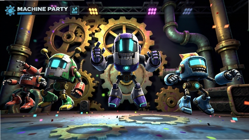 Machine Party ��Ϸ������д��չʾ������ͬ��ɫ�Ļ�е��ɫ����̨����Ծ�������д��ͳ��ֺ͹ܵ����޺�ƹ����䣬����ϸ�ڷḻ��ɫ�ʶԱ�ǿ�ң�ͻ����е���ɶ��ںϵķ�Χ