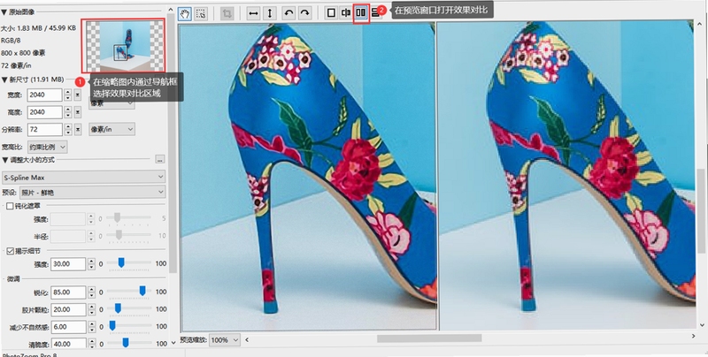 PhotoZoom Pro ͼ��Ŵ�ǰ��Ա�ͼ