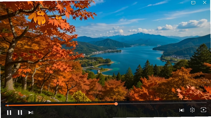 小柿子播放器界面截图,正在播放一部风景纪录片,画面色彩鲜艳,底部控制栏清晰可见,进度条呈橙色,整体界面沉浸感强,高清画质
