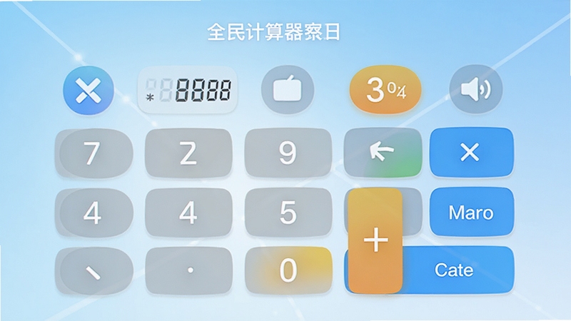 全民计算器主界面预览图,显示数字键盘与功能按键布局,整体风格简约现代,背景为浅蓝色渐变,图标醒目,画面干净明亮,突出计算器核心功能,适合作为应用展示图