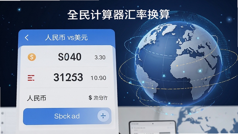 全民计算器汇率换算界面,展示人民币与美元等多币种兑换,界面清爽,数字直观,背景带有地球元素,体现全球化与便捷性,适合功能展示