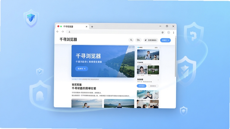 千寻浏览器主界面预览图,画面中央为简洁的浏览器窗口,展示着清晰的网页内容,背景为柔和的渐变蓝色调,象征着极速与安全,整体风格现代且干净,突出软件名称千寻浏览器。