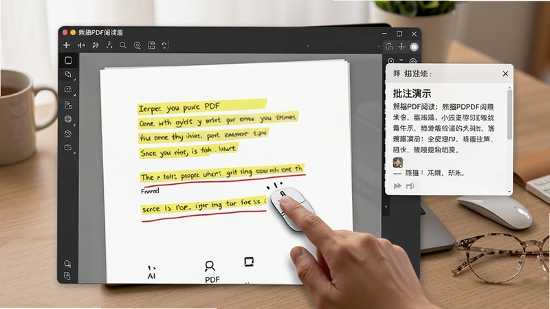 ��èPDF�Ķ�����ע������ʾ��PDF�ĵ�ҳ�����л�ɫ������Ǻͺ�ɫ�»��ߣ��Ҳ൯����ǩע�Ϳ��û���ָ��������ڲ���������Ϊ��������������������ͣ�ͻ����������ϸ��