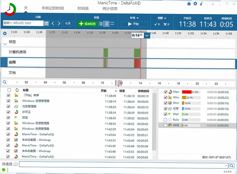 ManicTime 使用教程 时间线 图表