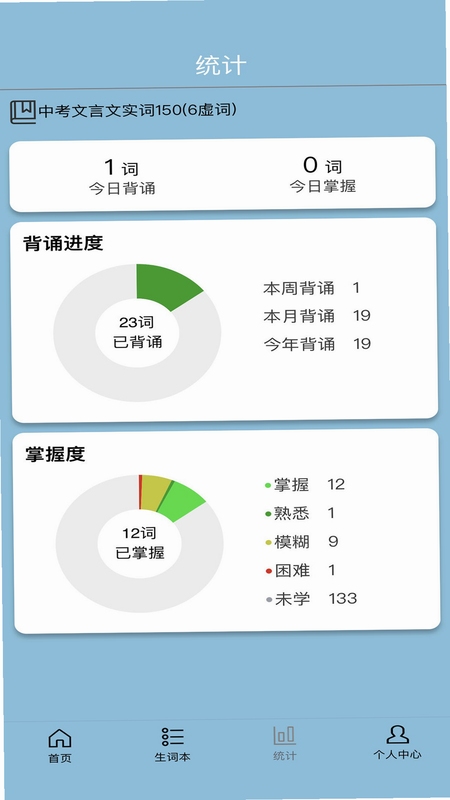 真背文言文实词 学习进度界面 截图