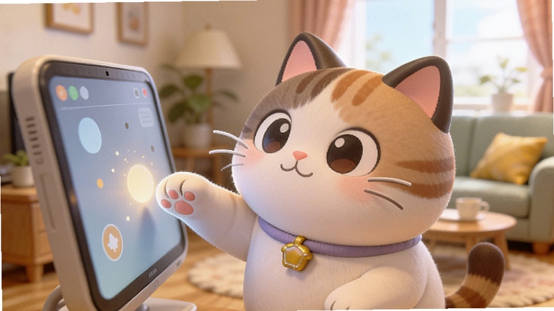 Peppyè������Ԥ��ͼ����������һֻԲ��ɰ��Ŀ�ͨè�������צ�Ӵ�����Ļ�ϵĹ�㣬��������ܰ�����ڿ�����ɫ��������ͣ�����Q��3D��Ⱦ��񣬾����黯�����廭������������뻥��Ȥζ��alt='PeppyèԤ��ͼ'