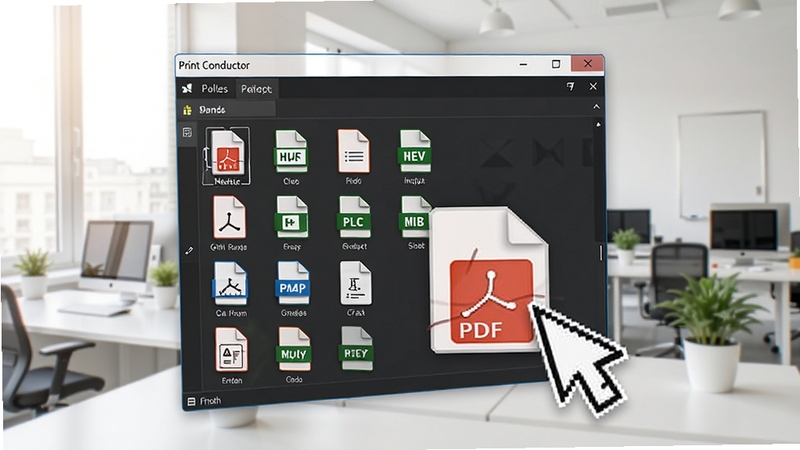 Print Conductor �����ļ���ק���ӹ�����ʾͼ���������������һ��PDF�ļ����������ڣ��ļ��б���ʾ���ֲ�ͬ��ʽ���ĵ�ͼ�꣬����Ϊ�����칫������ͻ������֧�ֶ��ʽ���������ı���ԡ�