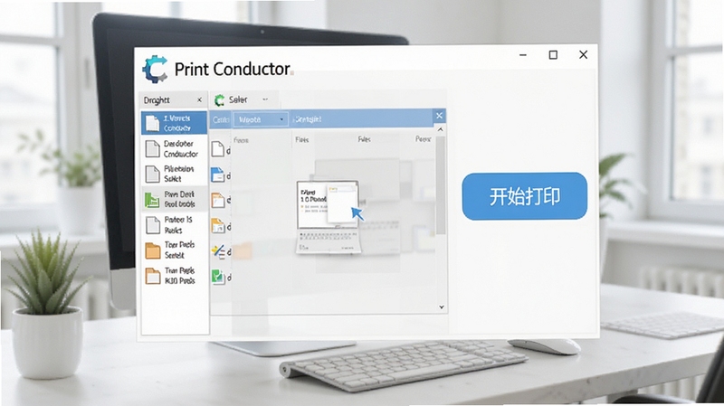 Print Conductor ����������Ԥ��ͼ��չʾ����logo���ļ��б���ק�����Լ���Ŀ�ġ���ʼ��ӡ����ť��������������������Ϊ�ִ��칫���棬ͻ��������Ч��רҵ������