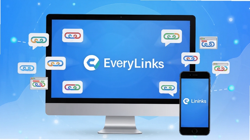 EveryLinks �ٷ����Ӿ�ͼ��չʾ�����ڵ��Ժ��ֻ����豸��ͬ�����ӵĺ��Ĺ��ܣ��������ִ���Լ�����֣����Ӿ�����ΪEveryLinks��Ʒ��Logo����Χ�����Ÿ�����ҳ���ӵ�ͼ�꣬�������ý������ɫ�Ƽ���ɫ������������������ͻ���ƶ�ͬ�����Ч�����Ĳ�Ʒ��λ��