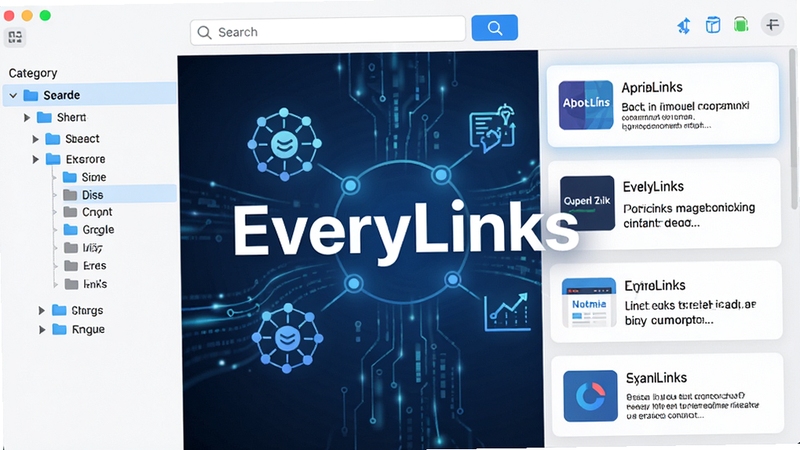 EveryLinks ����������Ԥ��ͼ�����Ϊ�����ļ�����״�ṹ���Ҳ�Ϊ���ӿ�Ƭ��ʽ���֣�ÿ�ſ�Ƭ��ʾ��վͼ�ꡢ�����ժҪ������Ϊ��������ͬ��״̬ͼ�꣬�����������ִ�������ƣ�ǳɫ��������ɫ��������Ļ������ʾ���EveryLinks��־����Χ����������ͼ��������������������������������Ƽ���ʮ�㡣