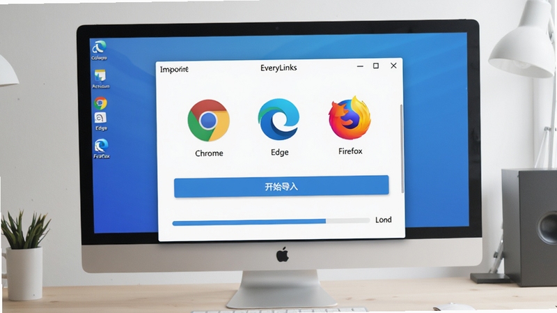 ��Ļ��ͼ���ͼƬ����ʾEveryLinks�������棬����������һ�������򵼣��г�Chrome��Edge��Firefoxͼ�꣬����ʾ����ʼ���롱��ť���·����������ڼ��أ�������������࣬����Ϊ��Լ����̨������������ͻ��������̵�ֱ����˳����
