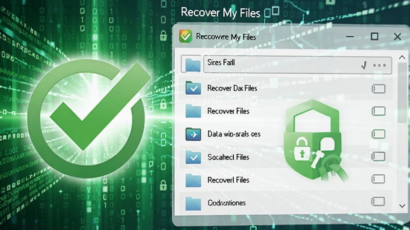 Recover My Files ���ݻָ��ɹ���ʾͼ��������ʾһ���Թ�ͼ�����ļ��б�������Ϊ��ɫ�������������ָ��ɹ������ݰ�ȫ�������������