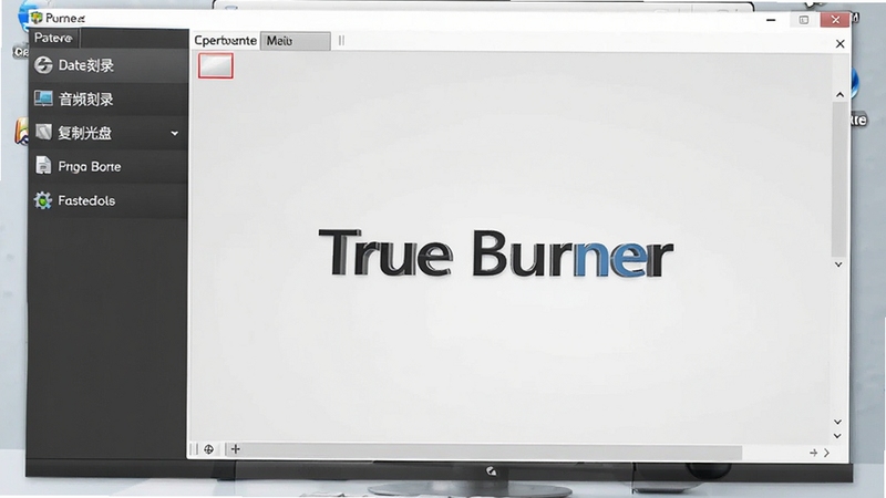 一张展示True Burner软件主界面的高清截图,界面布局清晰,左侧为功能导航栏(包含数据刻录、音频刻录、复制光盘等选项),右侧为操作预览区域,背景为简洁的浅灰色电脑桌面环境,整体风格专业且现代,画面中央突出软件名称“True Burner”的Logo标识