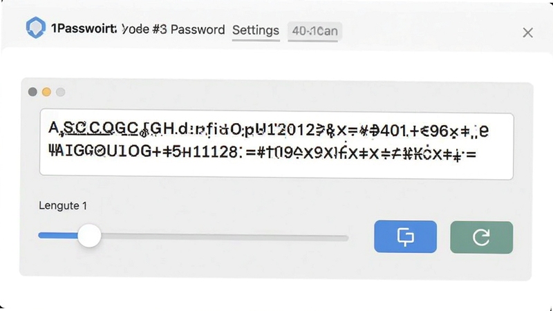 1Password�������������ܽ�ͼ���Ԥ��ͼ��������ʾһ������������壬�������һ�������ε��������������ڲ���ʾһ���ɴ�Сд��ĸ�����ֺͷ�����ɵ������ַ������·��л���ɵ��ڳ��ȣ��Ա��и��ư�ť��ˢ�°�ť������Ϊ��ɫ��ǳ��ɫ���䣬����������רҵ��