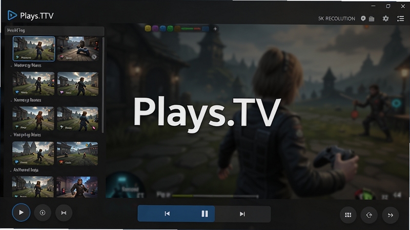 Plays.TV��Ϸ¼�������������ͼ���ִ���ɫ���⣬չʾ��Ϸ���б���¼�ƿ��ư�ť������Ϊģ������Ϸ���棬������רҵ�Ҹ��пƼ��У�����������ʾ����logo��Plays.TV��������ϸ�ڣ�8k�ֱ��ʡ�