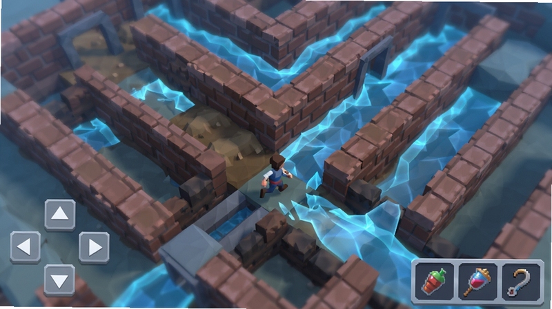 Maze Flood��Ϸ������Ԥ��ͼ��չʾһ������ӽǵ������Թ�����ש����������ɣ�һ��СС�������ɫ����ͨ���б��ܣ������ǰ�͸����������ĺ�ˮ��ӿ���Թ�ͨ������������ɫ��ƫ�䣬�Ͷ���η�񣬹�����ͣ�UI��࣬����������͵������������Ӿ��������ж���