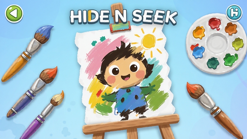 Color Painting: Hide N Seek ��Ϸ������Ԥ��ͼ������������һ��δ��ɵĲ�ɫ��������Χɢ���Ż��ʺ������̣���������͵Ľ�����ɫ�������������¿ɰ����ʺ�������Ϸ����չʾ
