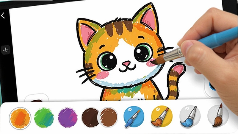 Color Painting: Hide N Seek ��ɫ���߽�����д����Ļ�·�չʾ��ɫ��Ͳ�ͬ��С�Ļ���ͼ�꣬������һ���ɰ���Сèͼ�����ڱ�Ϳɫ��ɫ�����ޣ����沼���������ʺ�չʾ���������