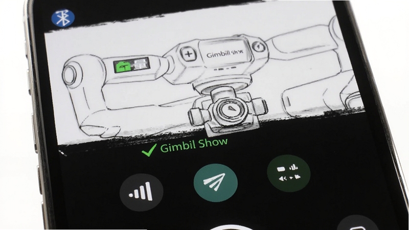 Gimbal Show �������ӽ�����д���ֻ���Ļ��ʾ��̨�������źŸ���ģʽͼ�꣬����Ϊ����ɫ�����߸�������̨������������ɫ��ˬ��ͻ�����ӳɹ�����ɫ�Թ���ʶ