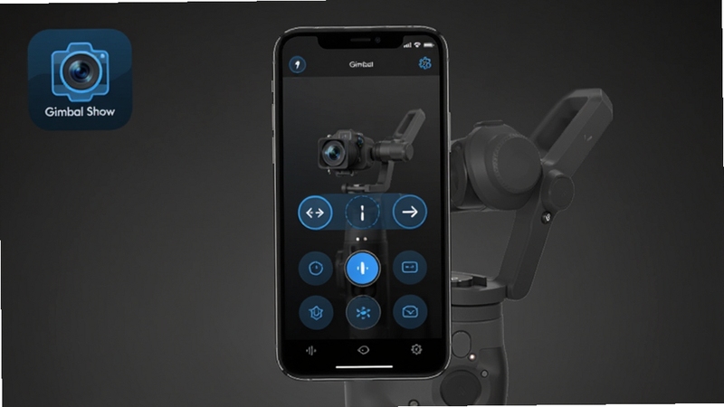 Gimbal Show ����ҳ��Ԥ��ͼ����������Ϊ�ֻ�������̨��������ƽ��棬����Ϊ���ɫ���䣬ͻ����ɫ�Ƽ��в�����ť������Լ�����������ƶ���չʾ��������Ӧ���� Gimbal Show ������UIͼ��