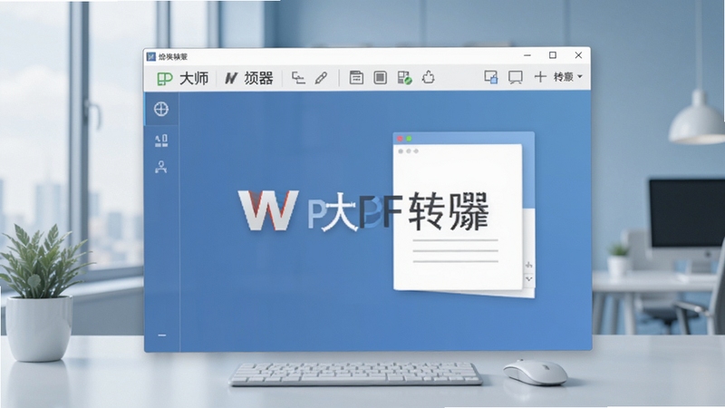 W大师PDF转换器主界面预览图,展示其简洁的工具栏布局,背景为现代办公环境,浅蓝色调,高清细节,16:9构图