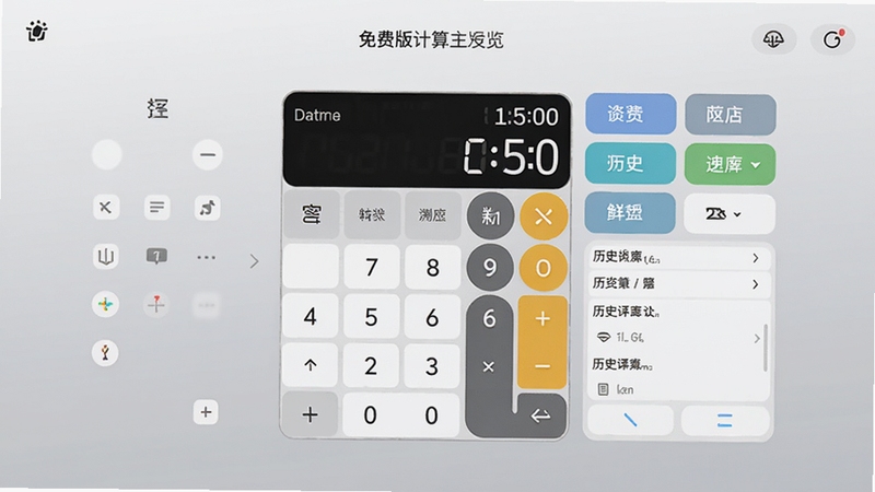 免费版智能计算器主界面预览图,展示简洁数字键盘与多功能面板,背景为浅灰渐变,中央突出显示计算屏幕与历史记录区域,整体风格现代且界面布局清晰,适合软件下载站产品展示图