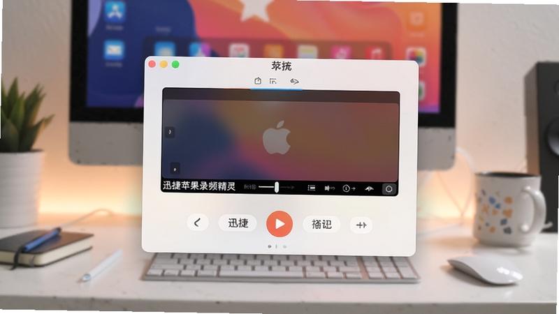 迅捷苹果录屏精灵主界面预览图,展示简洁清晰的录屏控制面板,背景为现代化苹果设备工作台场景,画面主体突出软件操作界面,光线明亮柔和,色彩真实细腻,符合Boogu模型生成风格。