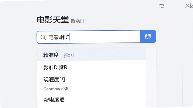 电影天堂搜索功能界面展示,搜索框输入关键词后显示联想结果列表,背景为浅色纯净风格,突出搜索精准度与响应速度,界面干净无干扰。