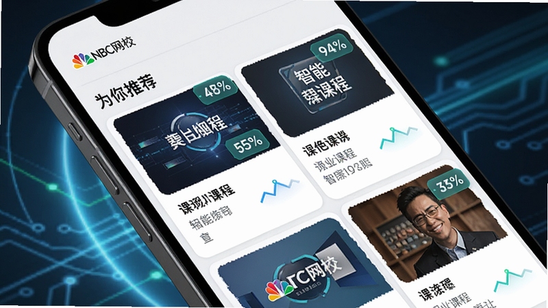 ����һ��չʾNBC��У�����Ƽ����ܵĽ����ͼ���ͼ������Ϊ�ֻ���Ļ��д����Ļ��չʾ��Ϊ���Ƽ�����飬��������γ̿�Ƭ������ƥ��Ȱٷֱȱ�ǩ�������Ǽ�Լ�ĿƼ��й�Ч��ͻ���㷨��׼����Ի��������