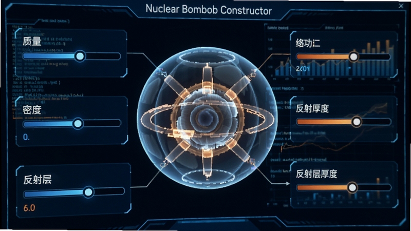 Nuclear Bomb Constructor ����ģ����Խ�����д����Ļ������ʾһ����͸����������Ľṹ����Χ���ƶ���������飬���������ܶȡ�������ȣ�����Ϊ�Ƽ��е�������ͼ������������ɫ�ͳ�ɫΪ��ɫ����ͻ������Ԫ�أ�������רҵ�Ҿ���δ����