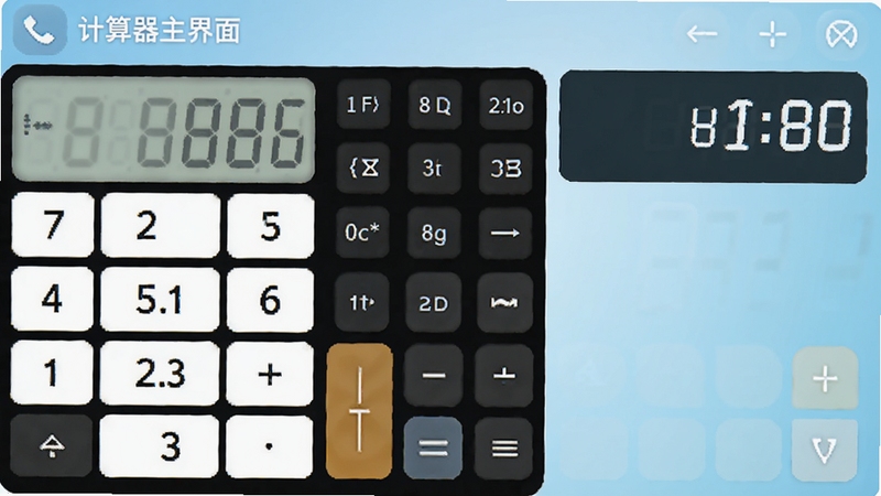 智能精准计算器主界面预览图,展示数字键盘、科学函数区与结果展示区,背景为浅蓝色渐变,整体风格简洁明亮,图标清晰,突出计算器核心功能