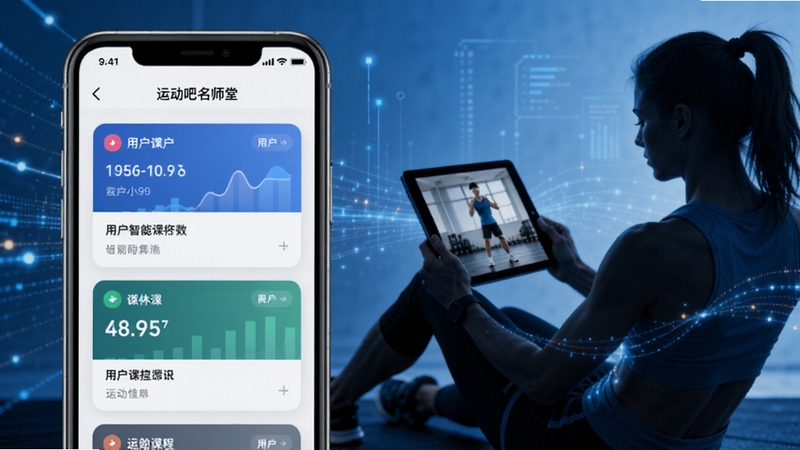 һ���˶�����ʦ��App�����ܿγ��Ƽ������ͼ���ͼƬ��ǰ�����ֻ���Ļ��������ʾ�Ÿ����û��������ɵĸ��Ի�ѵ����Ƭ������Ϊһ��������ƽ����Թۿ���ѧ��Ƶ���˶��߼�Ӱ����������ɫ�Ƽ���ɫ��Ϊ������׺�����������������������㷨���˶���ѧ�Ľ�ϡ�