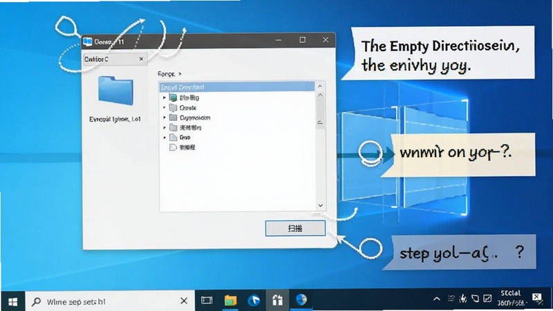 Remove Empty Directories 使用教程截图,展示软件在Windows 11系统上运行,用户正在点击“扫描”按钮,界面风格清澈,配文示意操作步骤