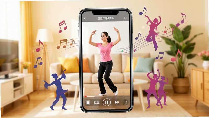 һ��չʾ�����㳡���������Ĺ��ܵĳ���ͼ������������һ�����ڲ��Ŷ����㳡���ѧ��Ƶ�������ֻ�����Ļ����һλ������ʦ������ʾ�������赸�������ֻ���Χɢ�����������趯�ļ�ӰԪ�أ�����Ϊ������ܰ�Ŀ�������������ɫ���������죬ͻ���赸��ѧ�����÷�Χ�����湹ͼ�������ص�ͻ�������㳡���Ӧ�ý��档