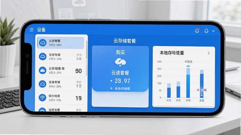 �����Ƽ���ֻ�Զ��Ӧ�ô洢�������棬��Ļ�����ʾ�豸�б����Ҳ�չʾ�ƴ洢�ײ͹���ҳ���뱾�ش洢����ͼ������������ɫΪ��ɫ�������ݿ��ӻ�ͼ������������Ϊ���칫�������廭��ɾ���ˬ��ͻ��������������