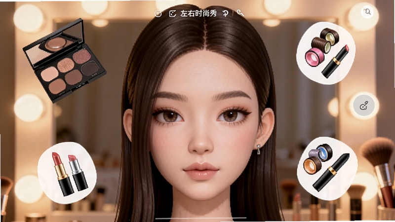 ����ʱ����ױ���뷢�ͱ༭���棬����չʾһλ�����ɫ���沿��д����ΧƯ������Ӱ�̡��ں졢��������ױ����ͼ�꣬��������͵Ļ�ױ���ƹ⣬����ɫ����ů����������ʱ�����ױ���Զ��幦��