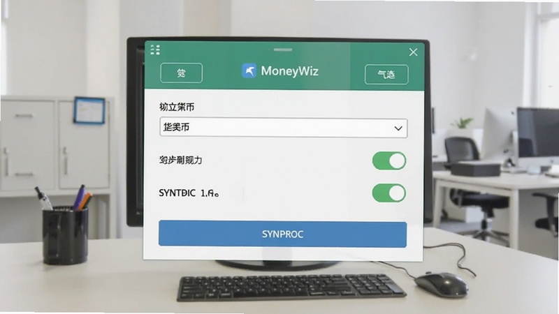 MoneyWiz���Զ����ý��棬��ʾ�˻���ʼ���򵼺�ͬ��ѡ��أ�����Ԫ�ذ�������ѡ���������ͬ����ť������Ϊǳ��ɫ�칫����������Booguģ������