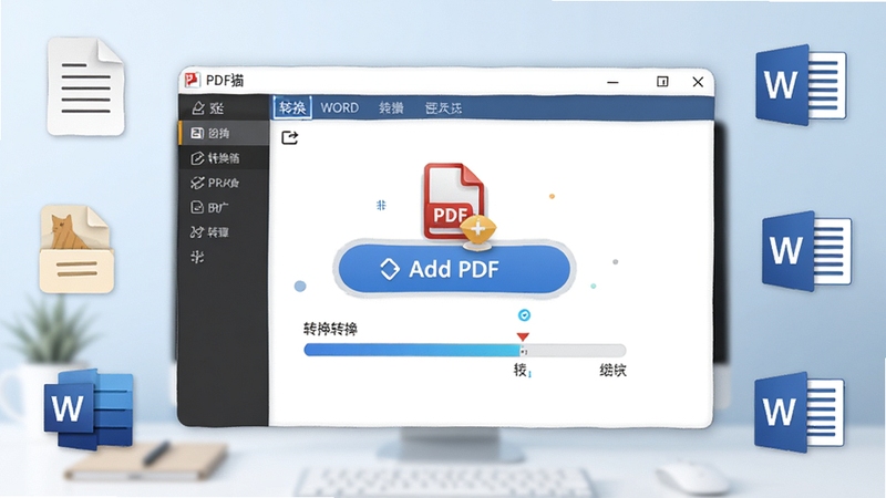 ����չ��PDFèPDFתWORD���������棬��������Ϊ�������ڣ���������ʾ����PDF�ļ���ť��ת��������������Ϊ����ɫ����칫���滷������Χ��׺�ĵ�ͼ����Word��־����������������ͻ��ת�����ߵ�רҵ����������
