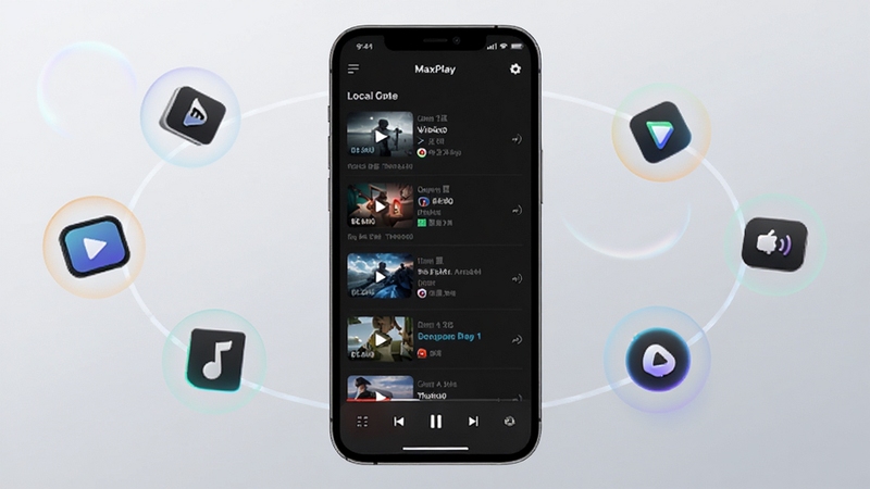 MaxPlay ����������չʾ�����з����ֻ���Ļ���棬��Ļ�ڳ�����ɫ����ı�����Ƶ�б���ײ����ſ���������������Ϊǳ�ҽ���ռ䣬���ܵ�׺�����Ķ�ý��ͼ������Σ���������Ƽ��У����� Boogu ģ������