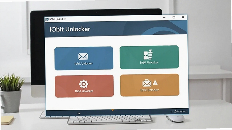 IObit Unlocker��ģʽ��������ͼ����������Ϊ����������չʾ�ĸ����ܰ�ť���У�����Ϊ��Լ�칫���滷����ͻ��ѡ����������֣�����IObit Unlocker��������