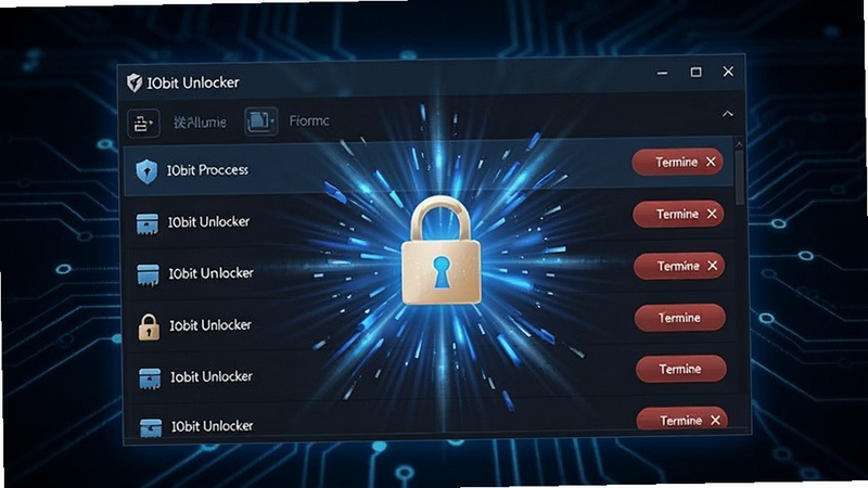IObit Unlockerǿ�ƽ�������չʾͼ����������Ϊ������������ʾ���ռ�ý����б���ÿ������������ֹ��ť������Ϊ��ɫ�Ƽ����ͻ������˲����Ӿ�Ч��������IObit Unlocker��ʶ